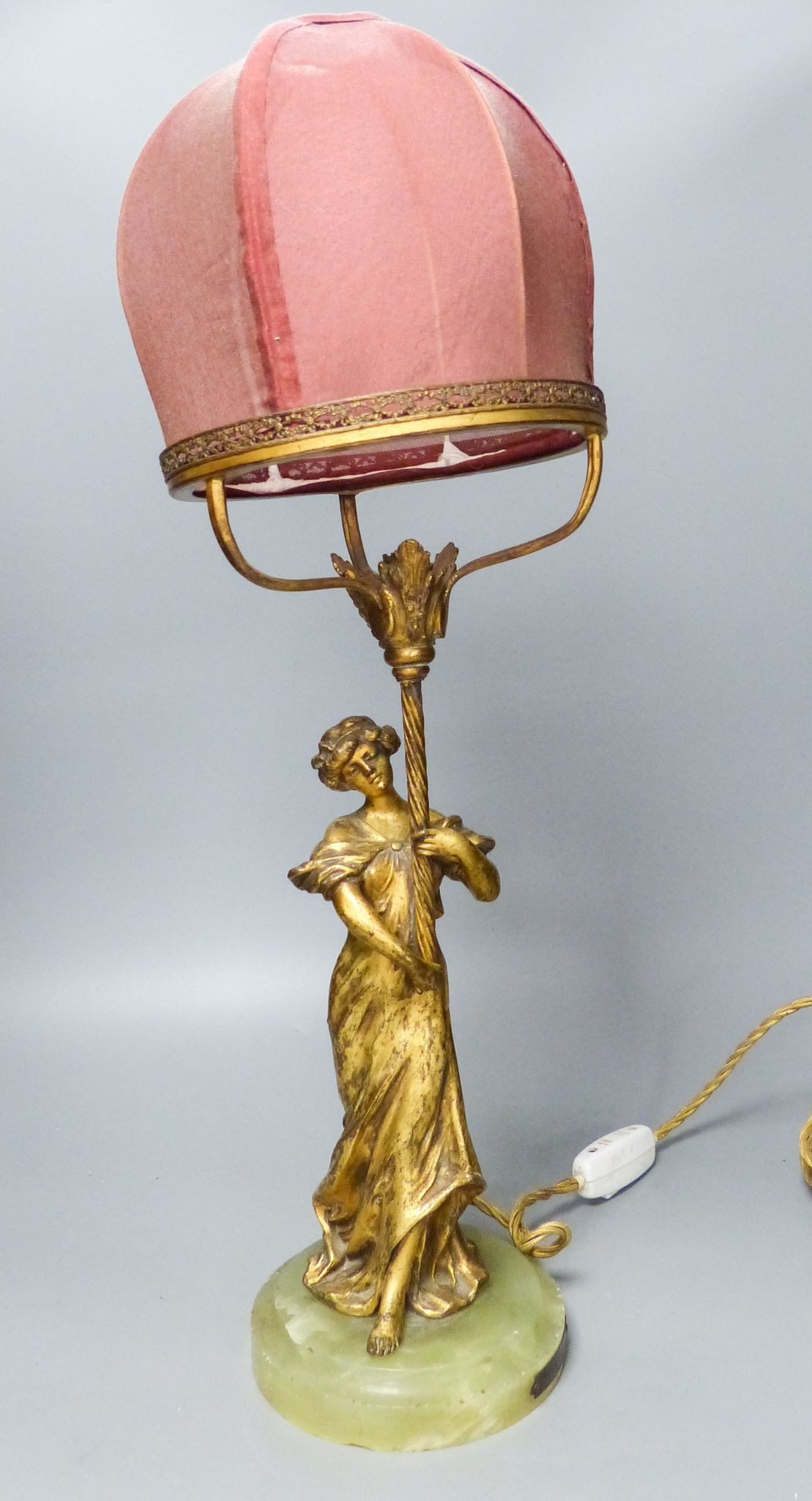 A gilt bronze figural table lamp on onyx base ‘GRAZIELLA par Mednat’ 58cm incl shade